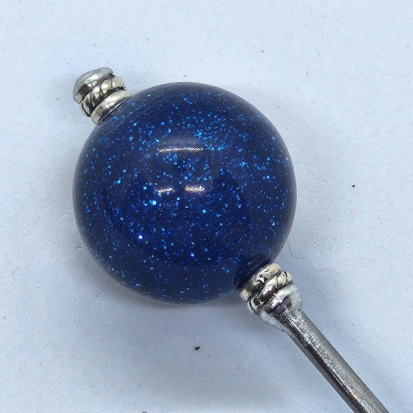Cosmic Blue Starlight Sphere Stainless Steel Hair Stick, Glitter Orb Updo Pin - Picture 3 of 5